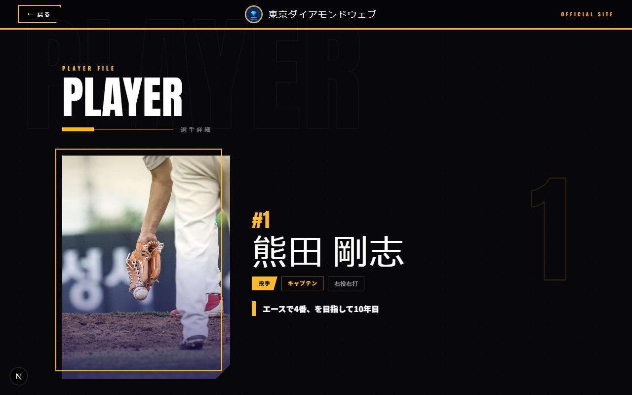 コートサイドテンプレートの選手詳細ページ(実際の画面)