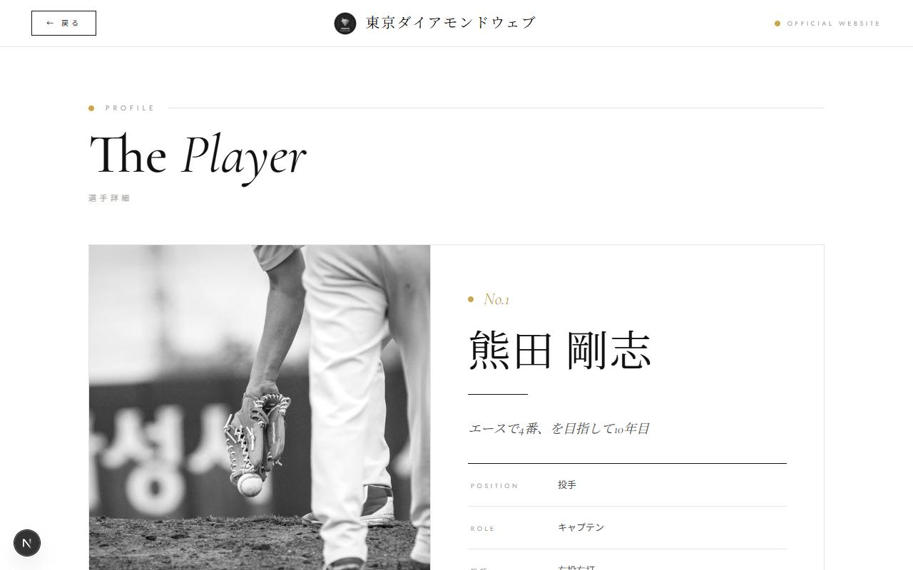 モノエディットテンプレートの選手詳細ページ(実際の画面)